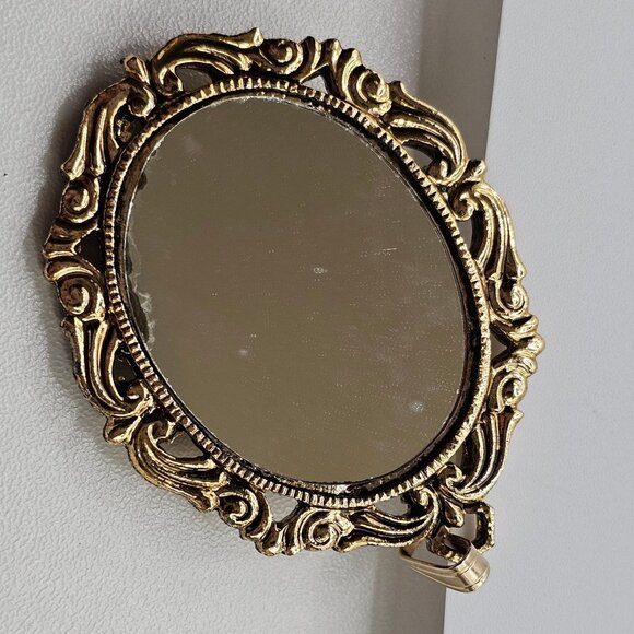 VTG Necklace Pendant Floral Cameo Mirror Backed Gold Tone Frame Antique Revival - Picture 7 of 10
